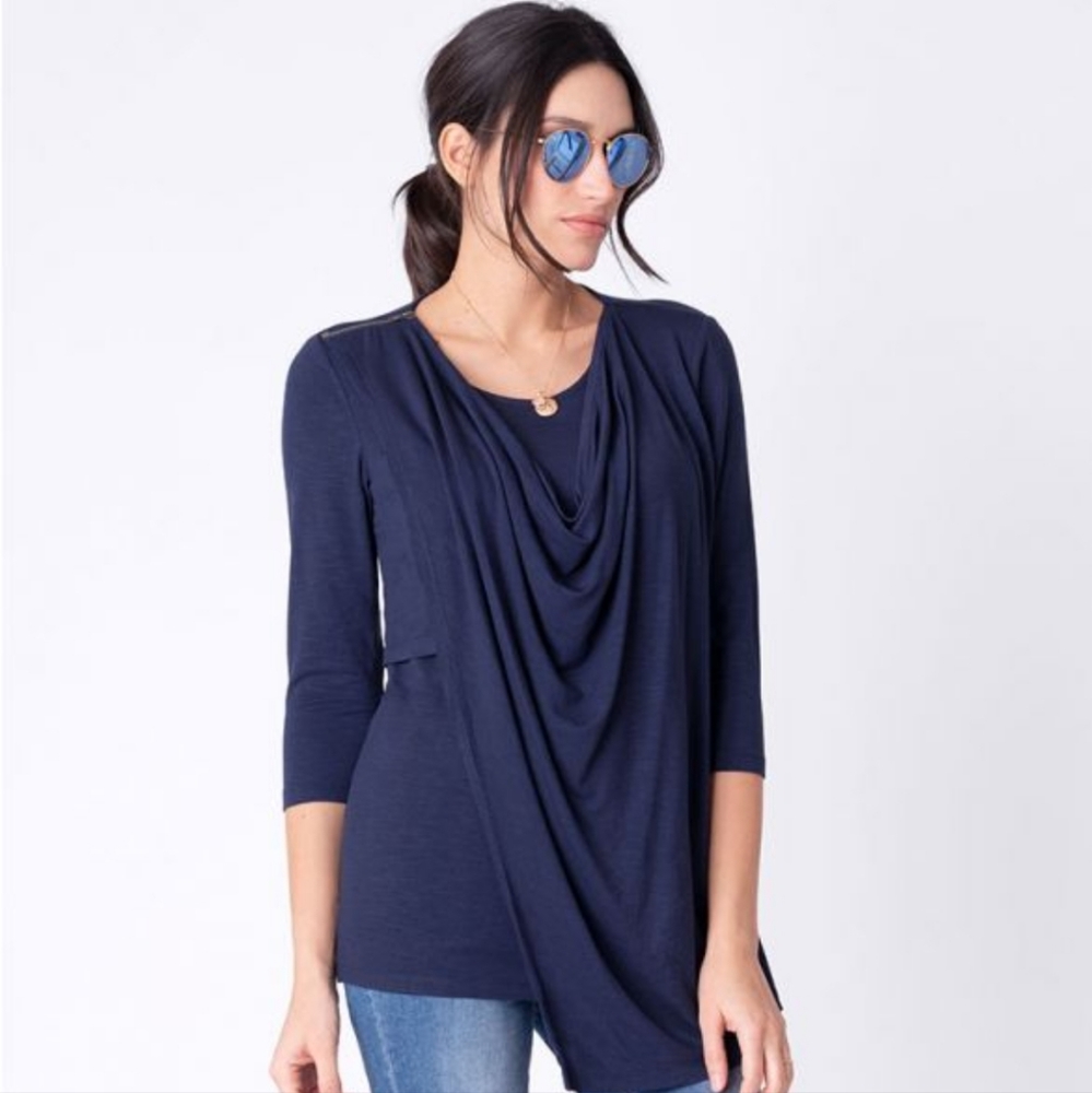 Seraphine Draped Navy Blue Maternity & Nursing Top size Medium